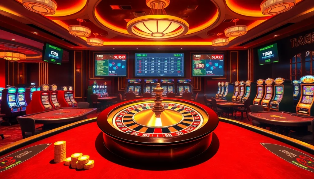 Experience the thrill of online gaming with TR88's vibrant casino atmosphere, featuring roulette and poker action.