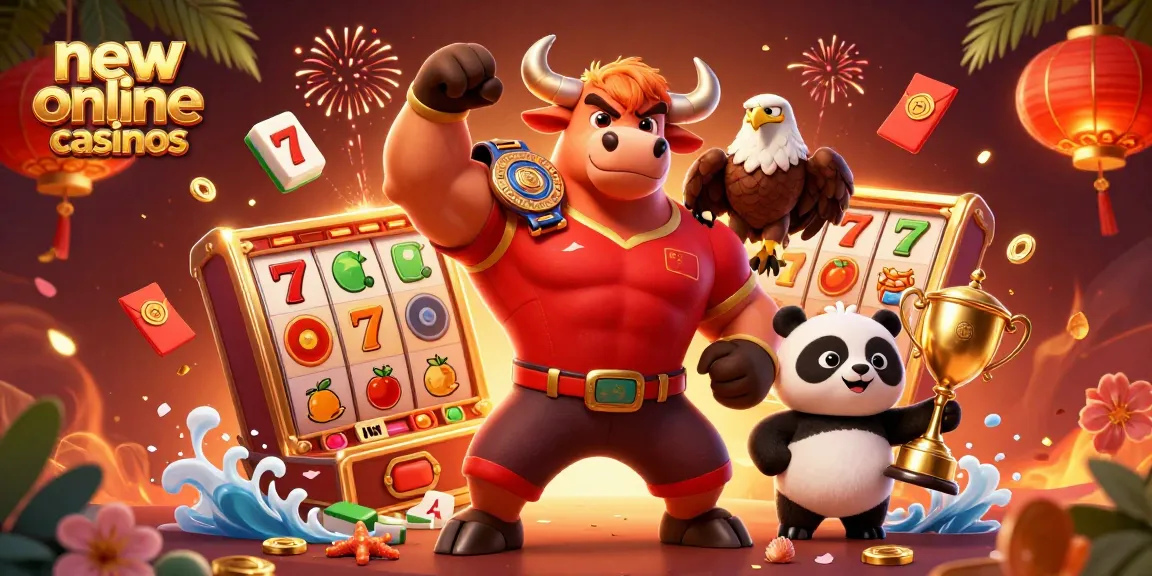 Experience new online casinos with exciting slot reels and vibrant characters celebrating wins.